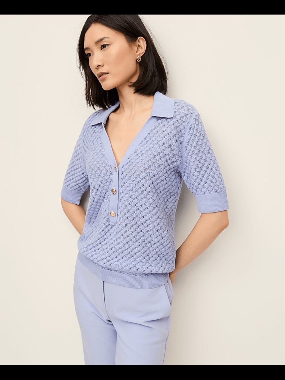 Ann Taylor Lilac Textured Knit Polo Sweater